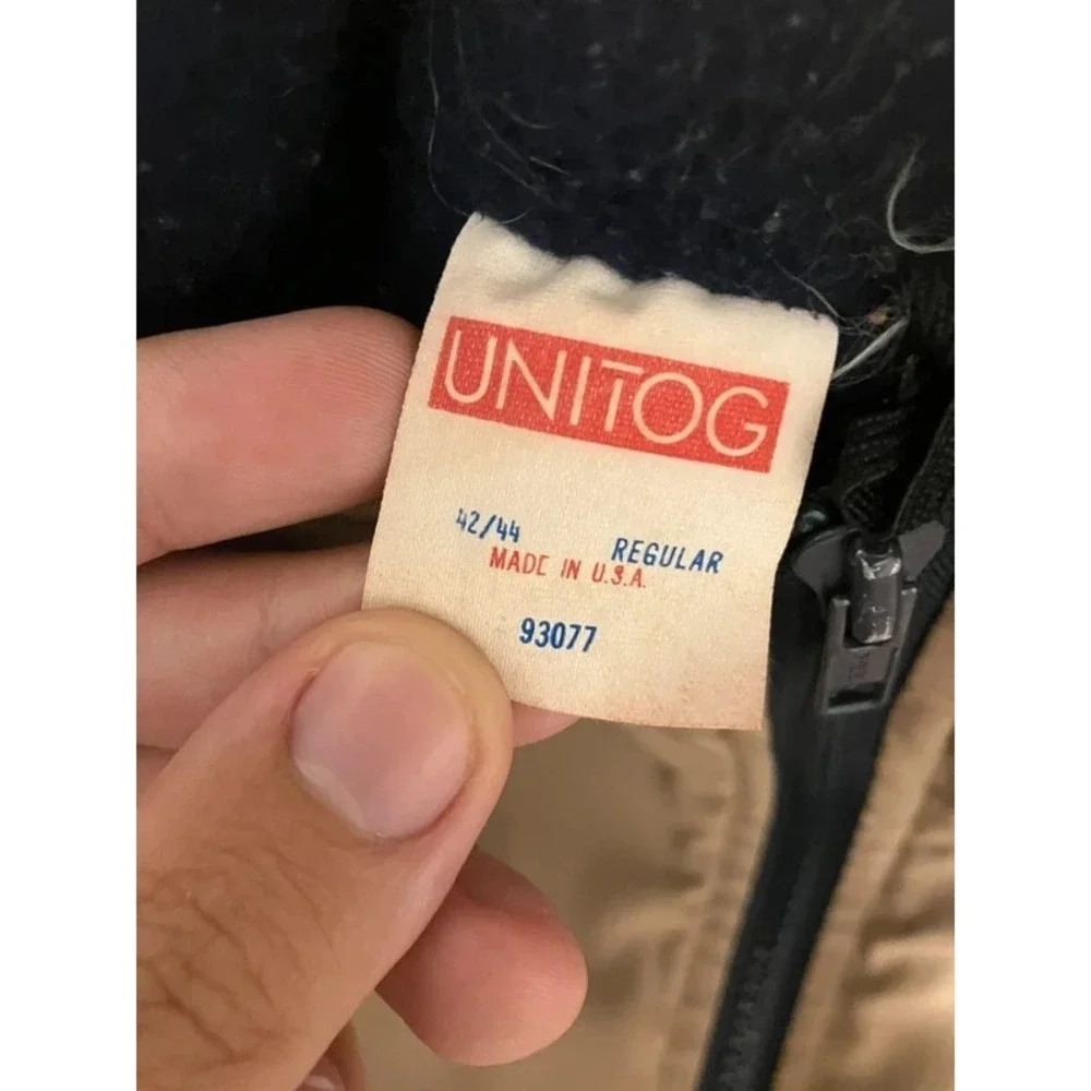 VTG Anheuser-Busch Vest Mens L, 42 Tan Fleece Lined Unitog Made USA Retro Puffer